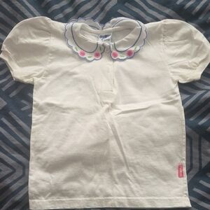 Vintage OshKosh B'gosh Cream Shirt with Floral Embroidered Collar